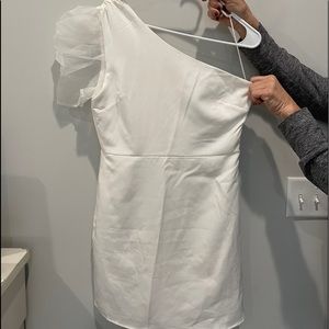 Brand- Red dress. Size large. White puff one- sleeve dress